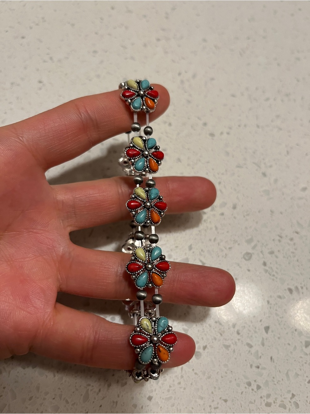 Multicolor Floral Teardrop faux turquoise Stone stretchy Bracelet - Picture 4 of 9